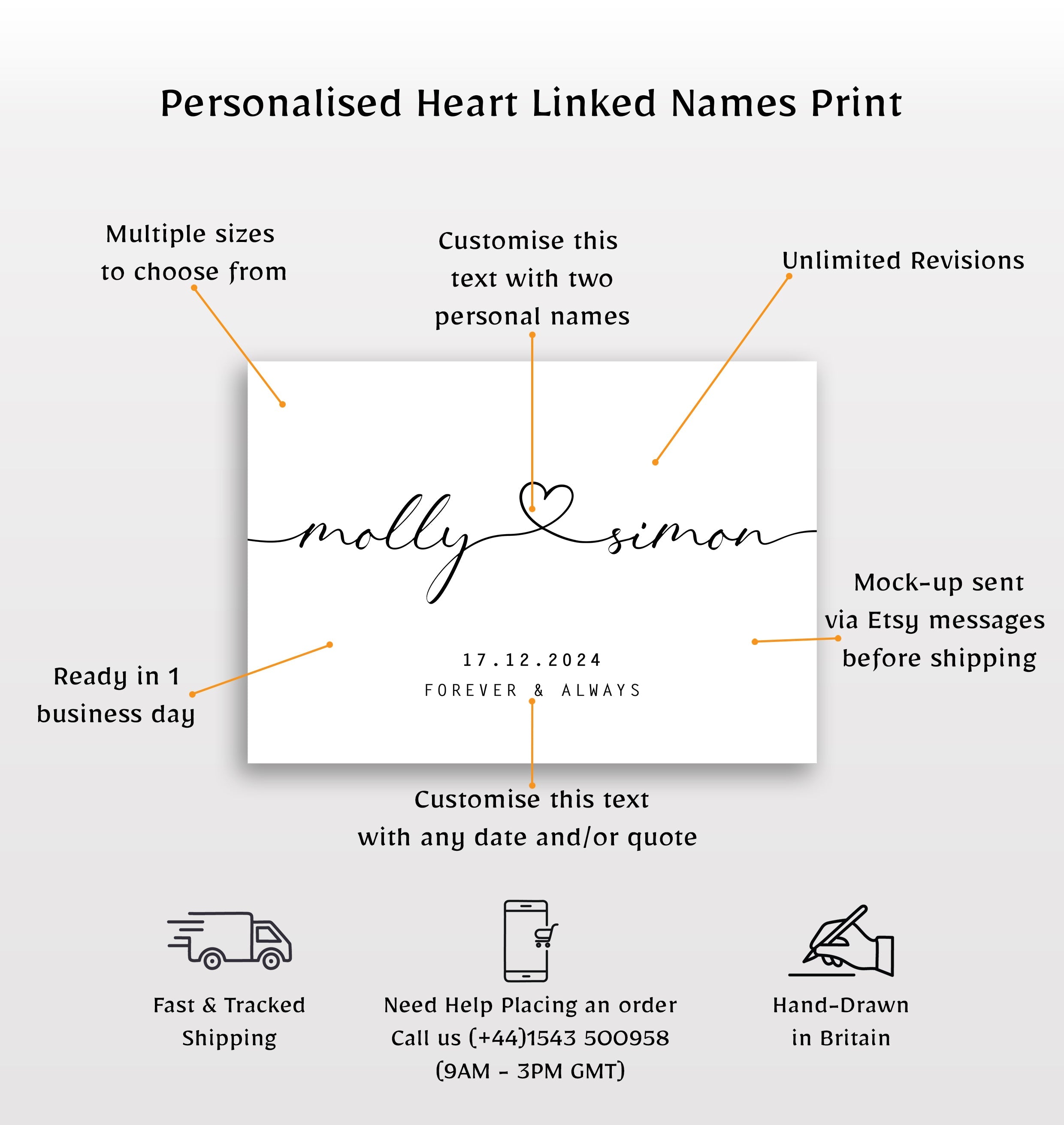 Personalised Heart Linked Names Print