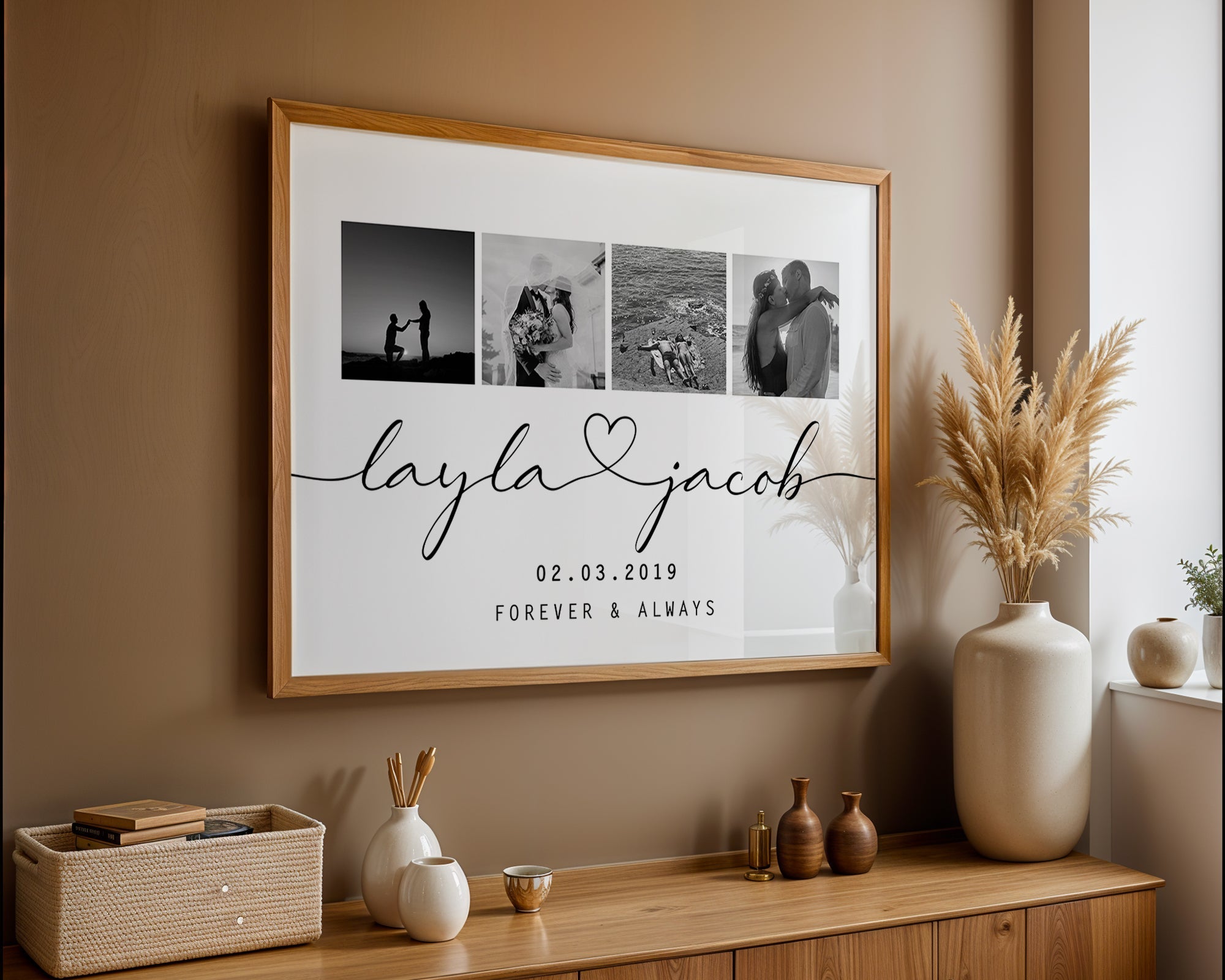 Personalised Photo Collage Heart Linked Names Print