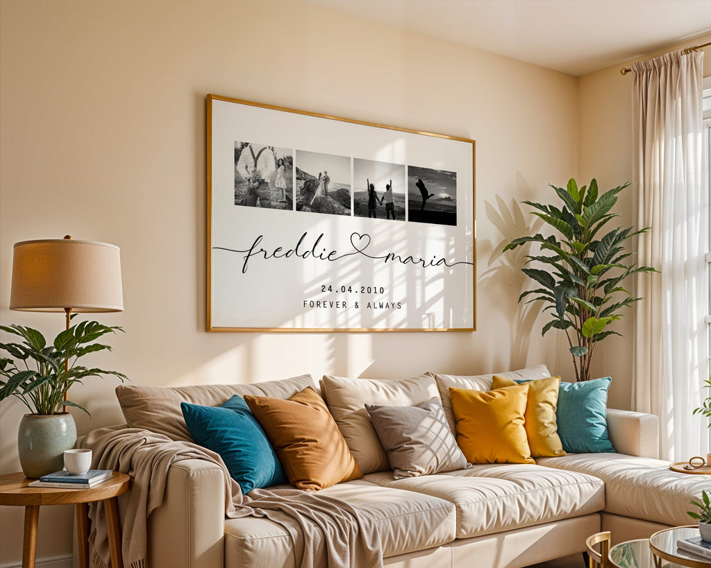 Personalised Photo Collage Heart Linked Names Print