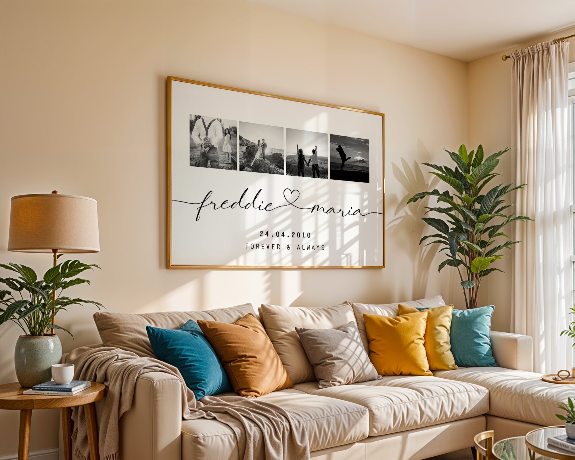 Personalised Photo Collage Heart Linked Names Print