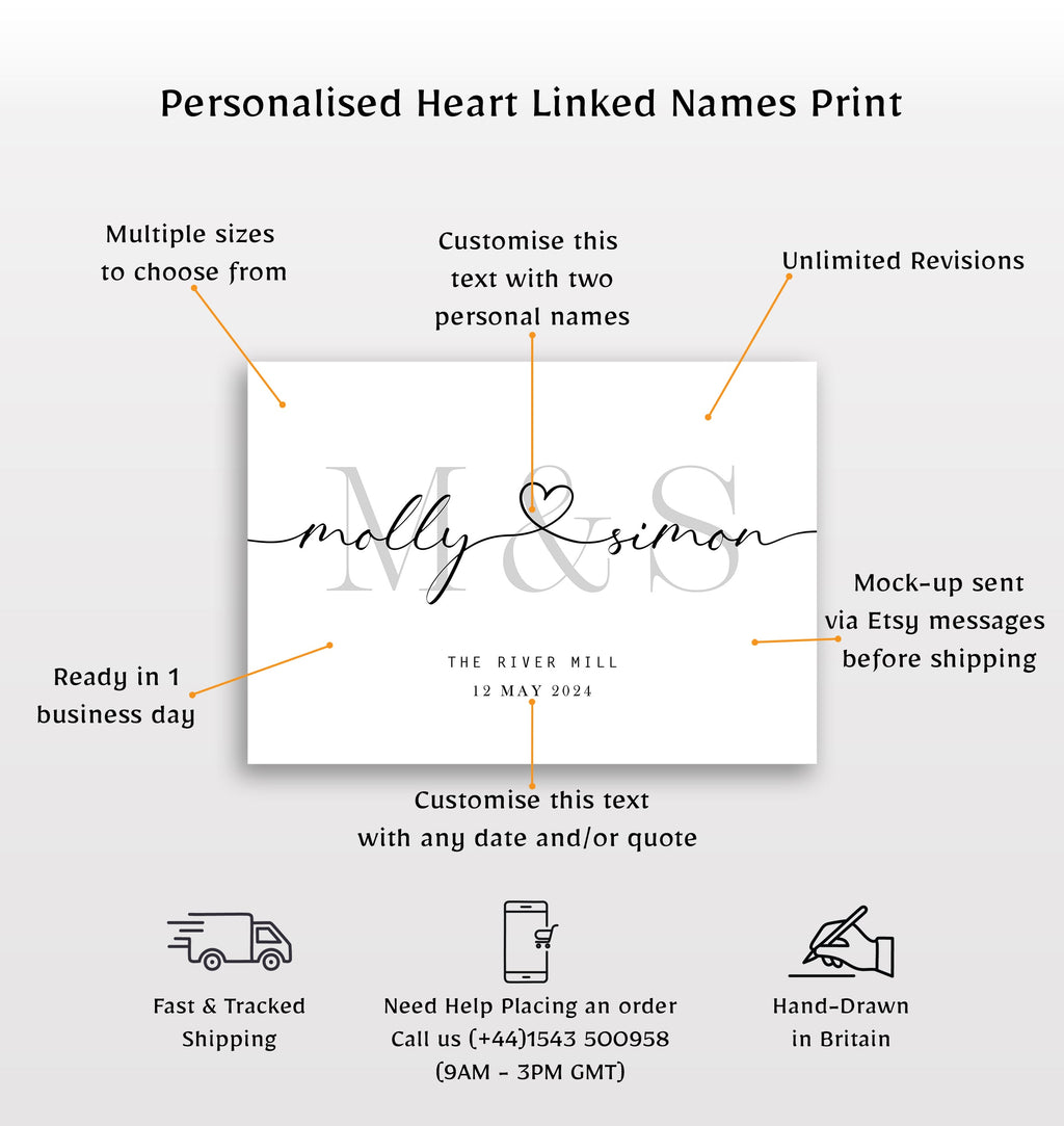 Personalised Heart Linked Names Print