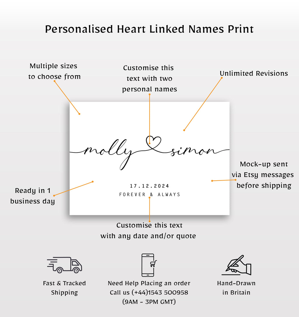 Personalised Heart Linked Names Print